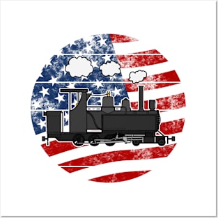 Steam Train USA Flag Patriotic 4th July Posters and Art